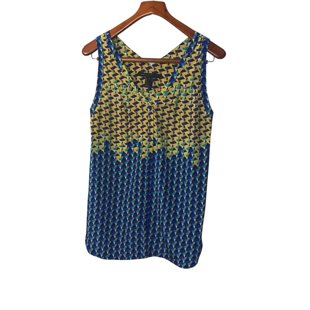 Marc By Marc Jacobs Sleeveless Blouse Abstract Geometric 100% Silk Top Size S